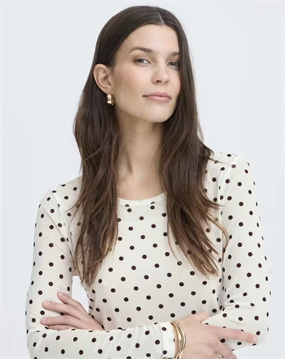  Fransa - FRDeta Langærmet Mesh Bluse - White W. Brown Dots